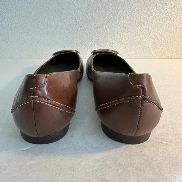 Talbots Leather Ballet Flats Shoes Size 7.5 Cognac Brown Crest Classic Preppy - Picture 6 of 12